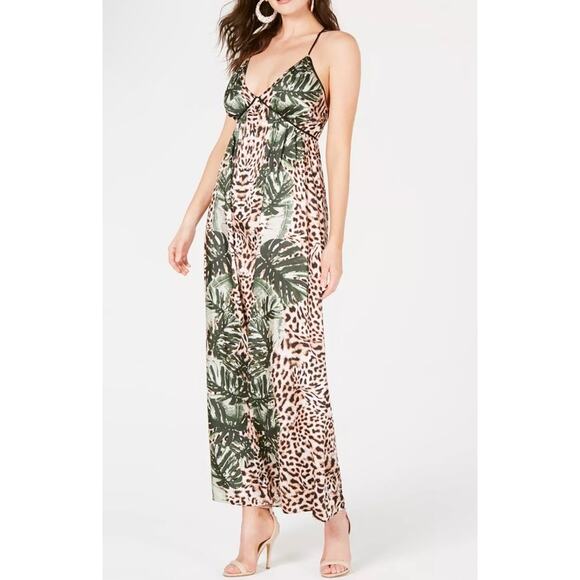 Guess Paula Animal palm print Maxi Dress Small open back - Picture 1 of 9